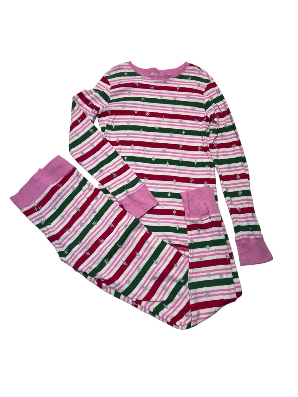 Hatley Pink, Green and White Striped Holiday Pajama Set